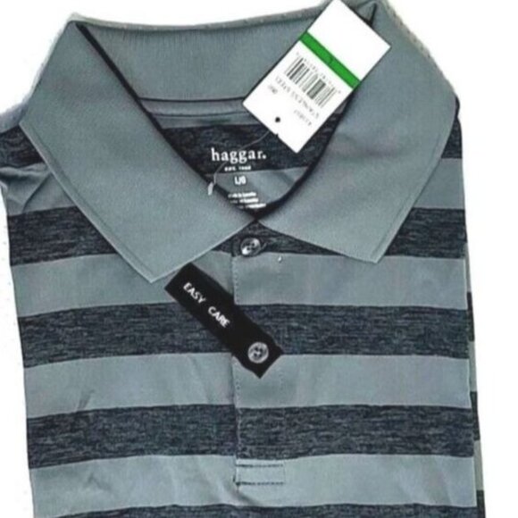 Haggar Other - Haggar Polo Shirt  L Gray Stripe Short Sleeve Casual  Easy Care NEW